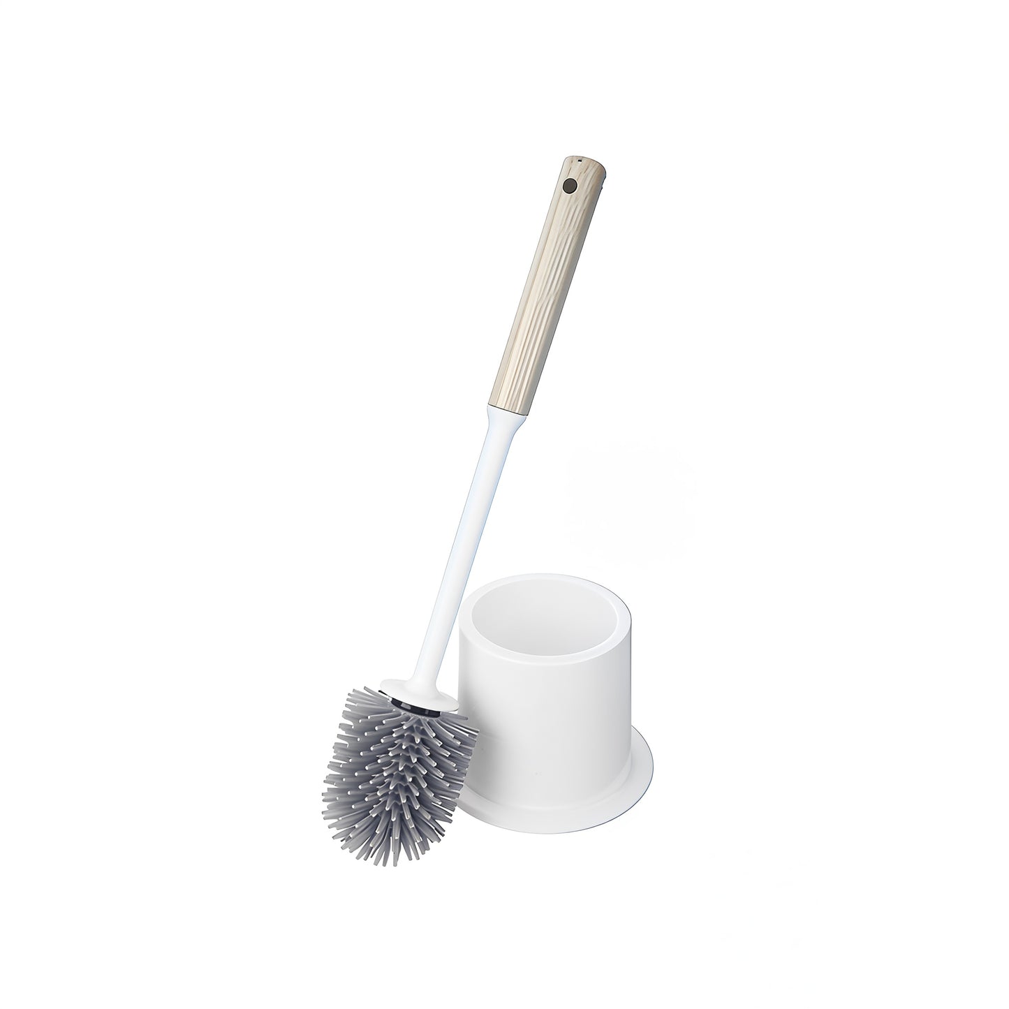 Silicone Toilet Cleaning Brush with Plastic Body and Wooden Grip, Plastic Base, 38 cm