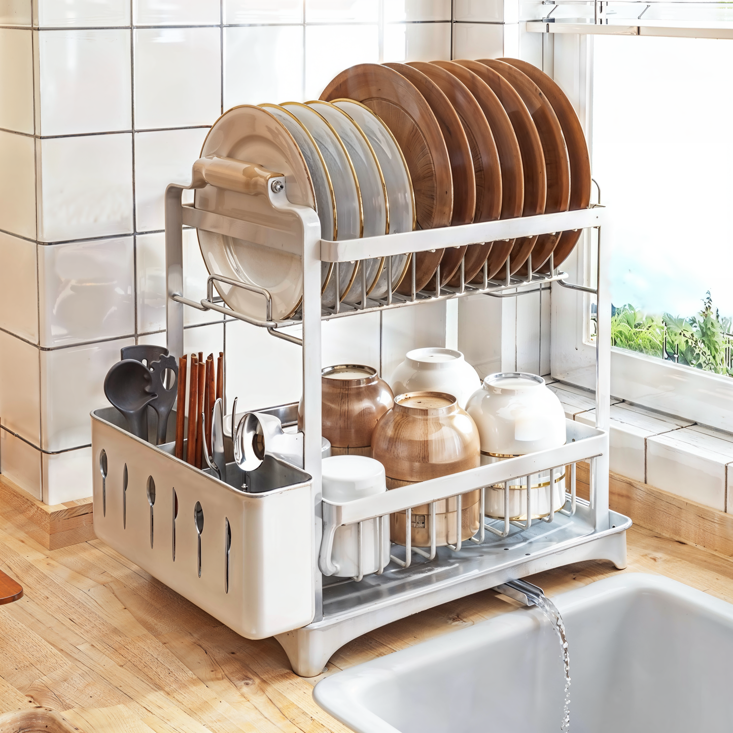 2-tier white metal sink rack