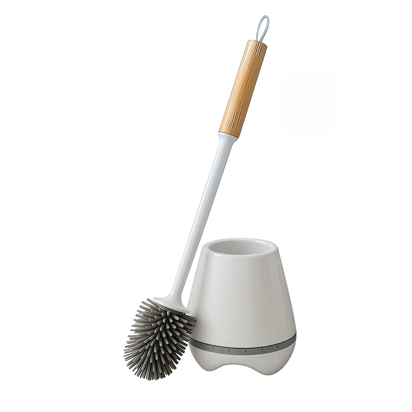 Silicone Toilet Brush with a Natural Wood Handle