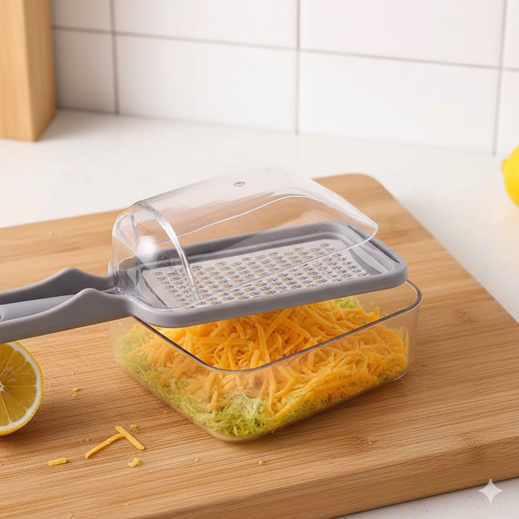 Vegetable and Cheese Grater with Ergonomic Handle and Built-in Storage Drawer