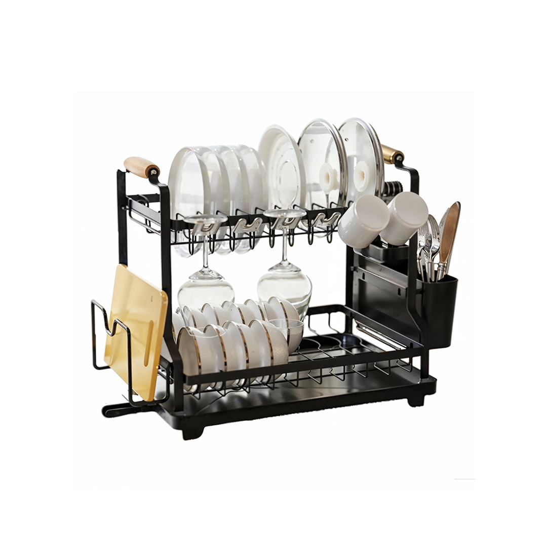 2-tier black metal dish rack