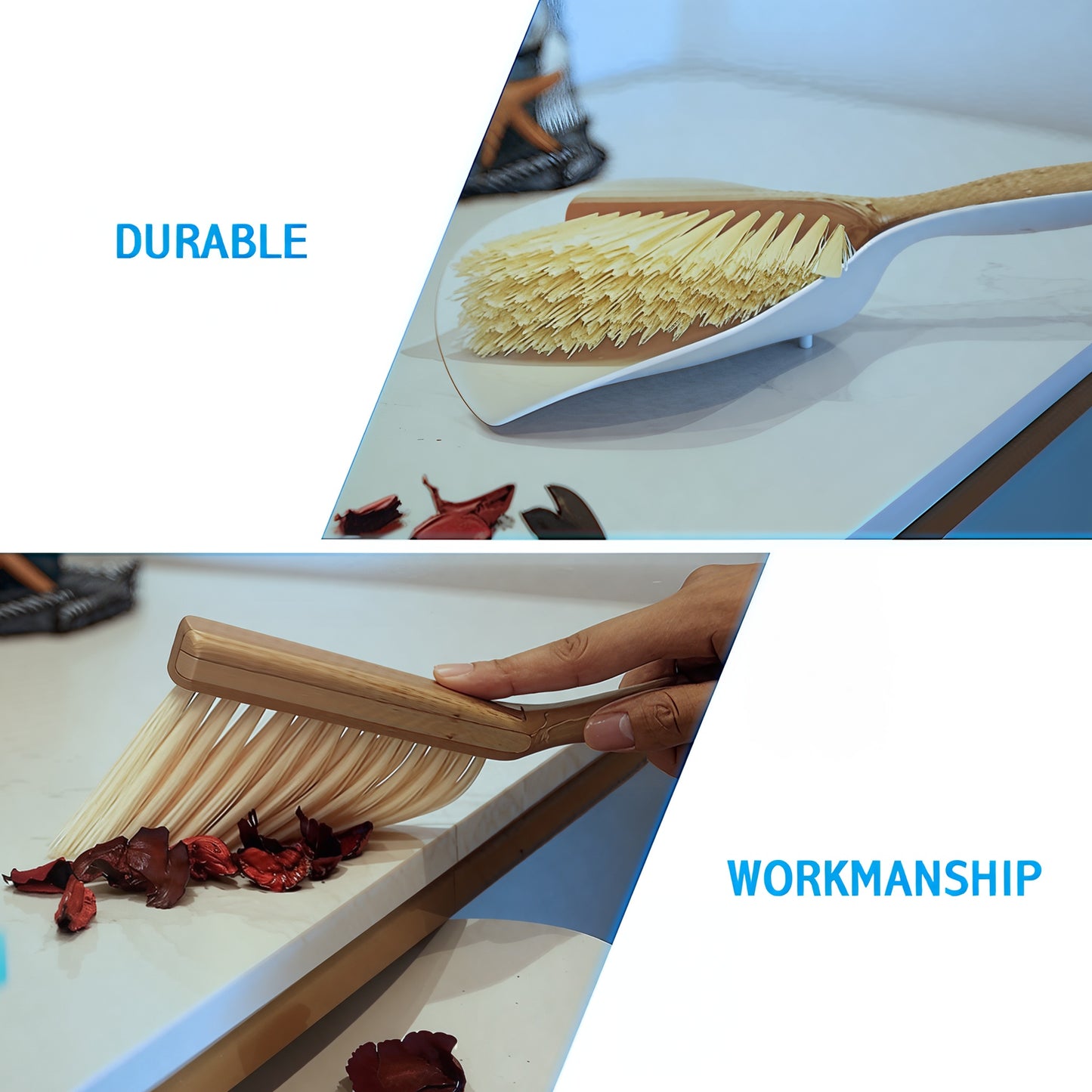 Dustpan & Brush Set - Brush with Bamboo Handle and Shovel