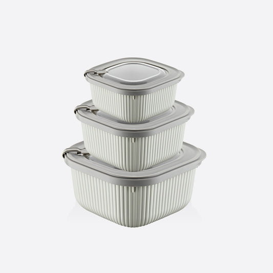 Square Ribbed 3-Piece Plastic Microwave Cans Set