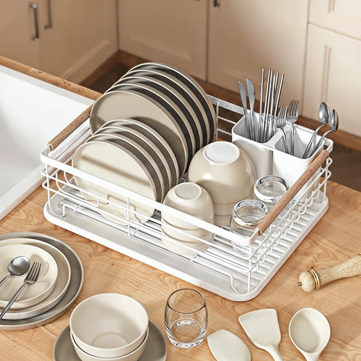 Modern white dish drying rack