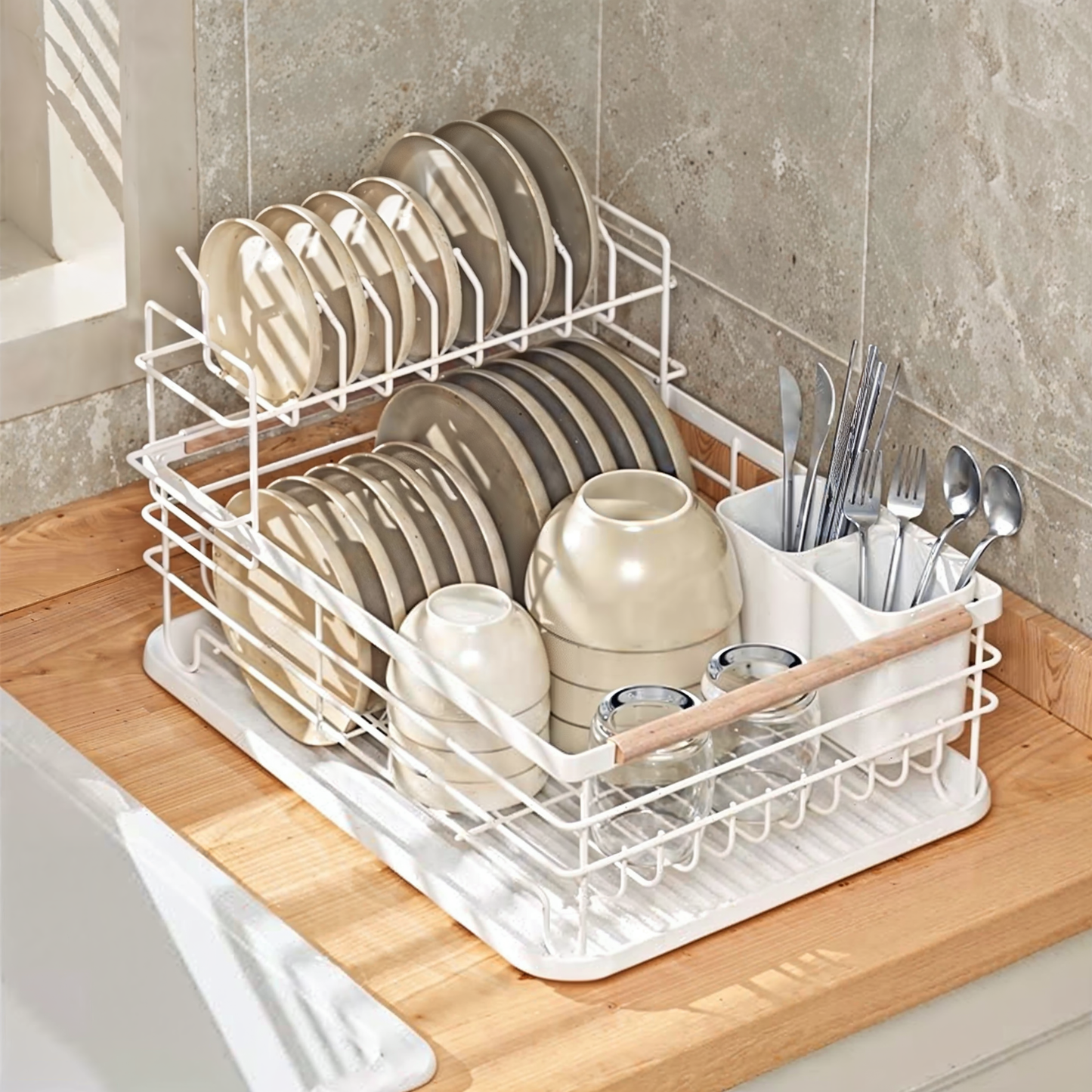 Modern white dish drying rack