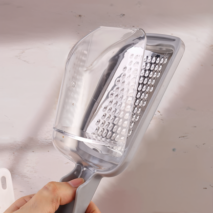 Vegetable and Cheese Grater with Ergonomic Handle and Built-in Storage Drawer
